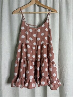 bp Mauve Pink Polka Dot Tiered Cami Dress